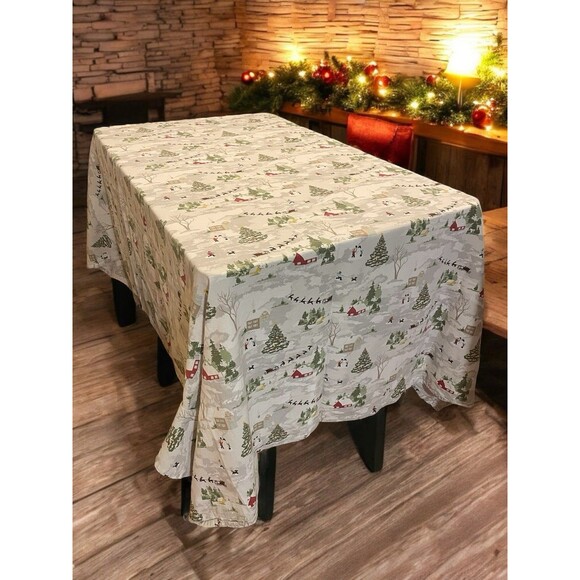 Envogue Holiday Tablecloth Christmas Farm Print 88x58” - Picture 1 of 5